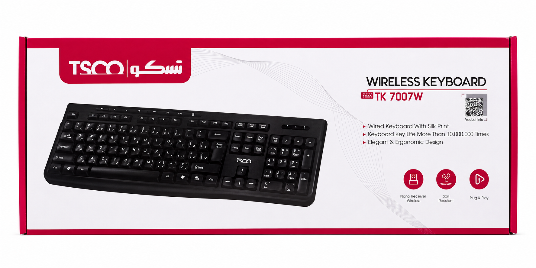 کیبورد بی‌سیم تسکو TK 7007W - ۱۰۴ کلید با دانگل USB